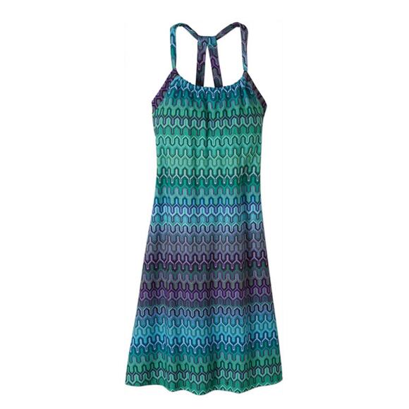 Prana Quinn Racerback Dress in Cool Green Ibiza Print, Small - Picture 3 of 10